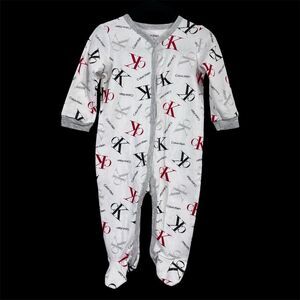 Calvin Klein‎ Boys 6-9 Months One Piece Long Sleeve CK Logo Print Sleep and Play